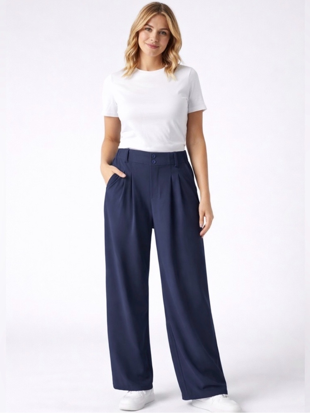 Wide Leg Blue-Grey High-Waist Pants - LT